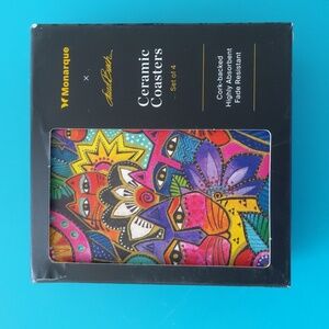 4 Laurel Burch Cat Ceramic Coasters